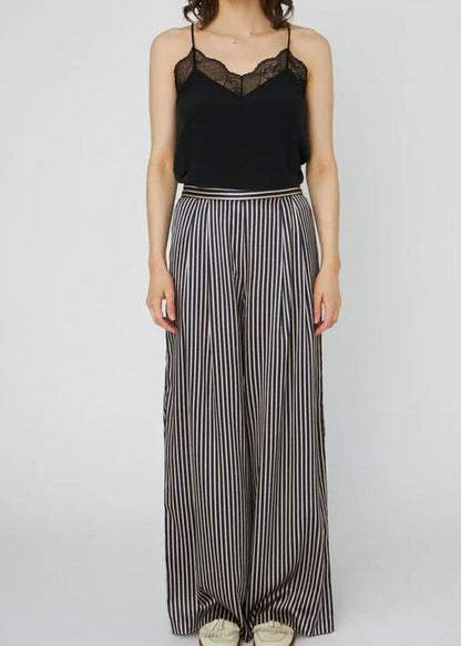 Striped Silk Mid-Waist Pants - Cream Blue Stripes - Pop Up Concepts
