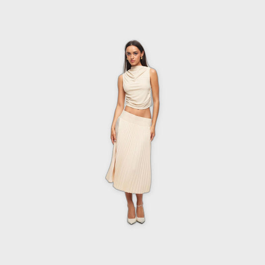 Sydney Pleat Oatmeal Skirt - Pop Up Concepts