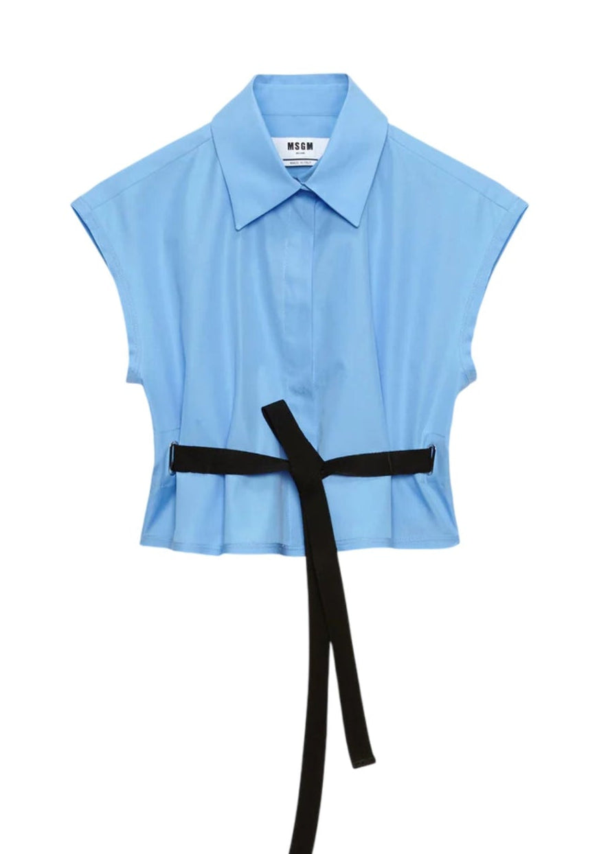 Cropped Shirt-Blue Poplin-Women - Pop Up Concepts