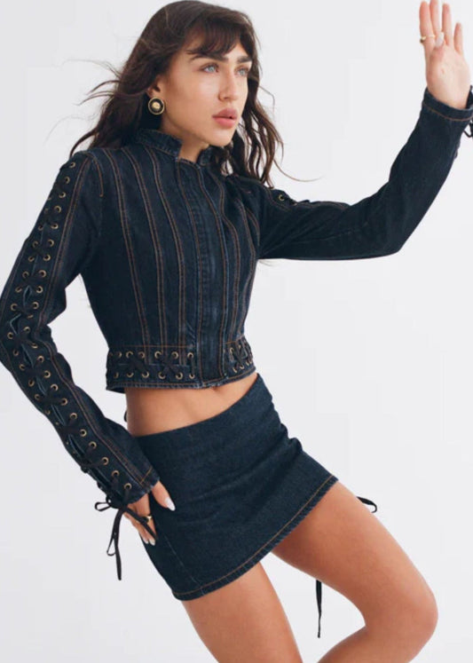 Marbella Mini Skirt - Dark Denim - Pop Up Concepts
