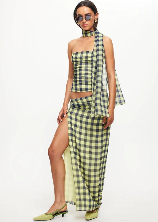 Mariah Maxi Navy Check Skirt - Pop Up Concepts