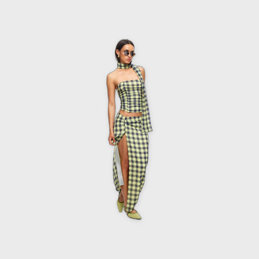 Mariah Maxi Navy Check Skirt - Pop Up Concepts