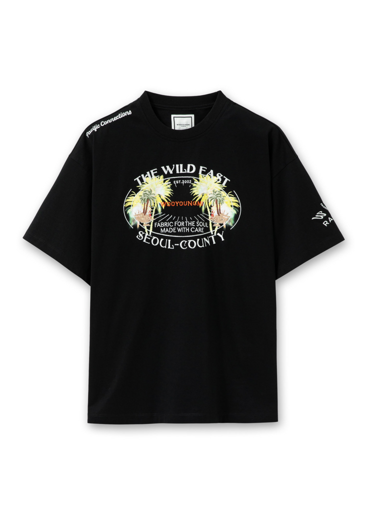 ★WOOYOUNGMI★ ホワイト Palm Tree グラフィックTシャツ メンズ WOOYOUNGMI ホワイト Palm Tree グラフィックTシャツ